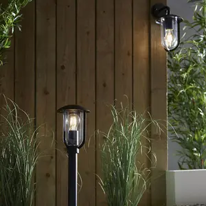 Textured Black Outdoor Wall Light - Clear Shade - Classic Exterior Light Fitting