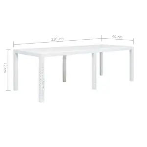 Berkfield Garden Table White 220x90x72 cm Plastic Rattan Look