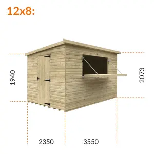 12ft x 8ft (3550mm x 2350mm) Horsforth Elite Pressure Treated Shiplap Pent Bar Shed