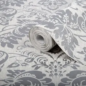 Superfresco Easy Como Silver glitter effect Damask Embossed Wallpaper Sample