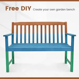 Costway Outdoor Bench Eucalyptus Wood Frame Patio Bench Slatted Loveseat Chair