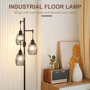 HOMCOM Industrial 3-Light Floor Lamp Dimmable Standing Lamp for Living Room