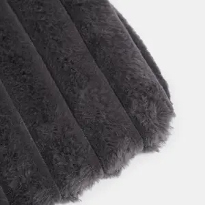 Faux Fur Hot Water Bottle Ribbed Fluffy Fleece Supersoft Warmer, Charcoal