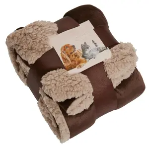 Brentfords Sherpa Pet Animal Blanket Puppy Dog Cat Kitten Kennel Mat Warm Throw - Chocolate Brown