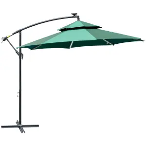 Outsunny 3(m) Cantilever Parasol Hanging Banana Umbrella lights, Green