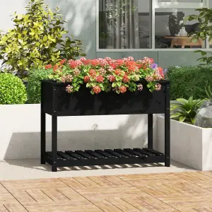 Berkfield Planter with Shelf Black 111.5x54x81 cm Solid Wood Pine