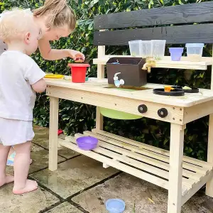 Double Mud Kitchen - Premium Outdoor Kitchen for Kids - Play Set with Working Tap