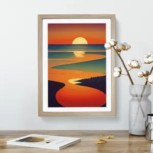 Dashing Sunset Abstract - Single Picture Frame Print Oak / 34cm H x 25cm W x 2cm D