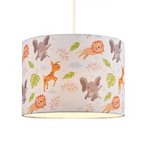 Jungle Animals Childrens Linen Fabric Lamp Shade - Elephants Lions and Giraffes