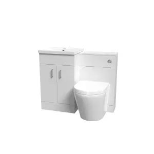 Nes Home Basin Vanity Cabinet, WC Unit White & Rimless Back To Wall Toilet