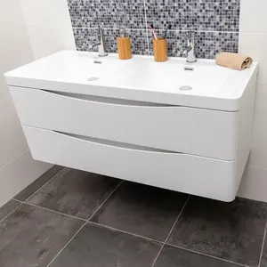 Eden 1200mm Wall Hung Vanity Unit in Gloss White & Resin Basin