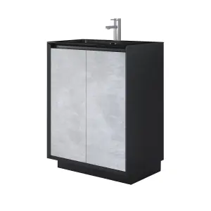 Declan Black & Concrete Floor Standing Vanity Unit with Black Basin Set (W)600mm (H)850mm