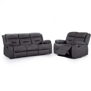 Monty Grey Fabric Manual Reclining 3 and 2 Sofa Suite