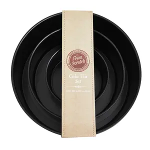 Interiors by Premier Set of Three Round Cake Tins, Nonstick Coating Baking Tins, Black Cake Pans, Cake Tins for Everyday Use