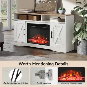 Electric Fire Suite Black Fireplace with White TV Stand Surround Set with Timer and Remote Control Fire Size 24 Inch