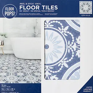 Floor Pops Ezra Blue Self Adhesive Vinyl Floor Tiles Pack of 10 (0.93sqm)