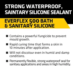 Everbuild Everflex 500 Bath and Sanitary Silicone, Stone, 295 ml (Pack of 12)