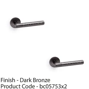 2 PACK - SOLID BRASS Hammered Door Handle Set - Dark Bronze Straight Lever on Round Rose