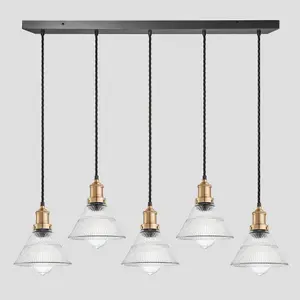 Industville Brooklyn Glass Funnel 5 Wire Cluster Lights, 7 inch,  Brass holder