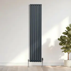 Oval Column Radiator & Valves - 1800mm x 360mm - Anthracite Grey