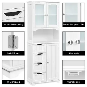 Yaheetech White Freestanding Bathroom Storage Cabinet with Glass Door