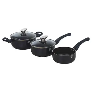 BLAUMANN 5Pc Set Matt Black Colour Cookware Induction Pot Pan Saucepan Casserole Soft Touch Handle