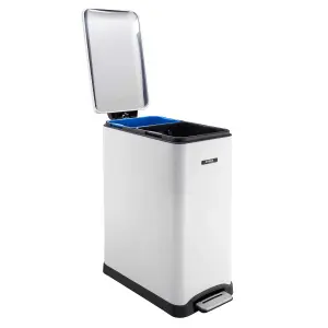 Cooks Professional Dual Recycle Kitchen Pedal Waste Bin 50L White