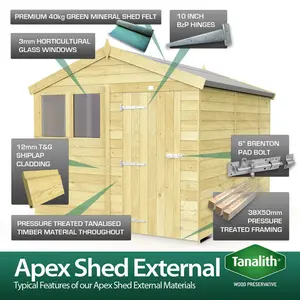 8ft x 16ft Apex Shed - Double Door with Windows