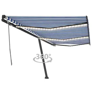 Berkfield Manual Retractable Awning with LED 600x350 cm Blue and White