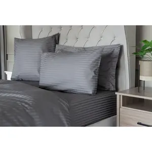 Plain Dye 540 TC Egyptian-Quality Cotton Satin Striped Duvet Cover Set with Pillowcases Grey / Super King Duvet Cover + 2 Standard Pillowcases