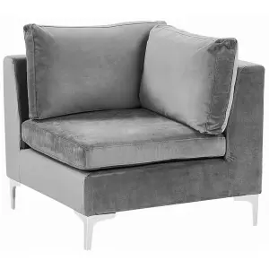 3 Seater Modular Velvet Sofa with Ottoman Grey EVJA