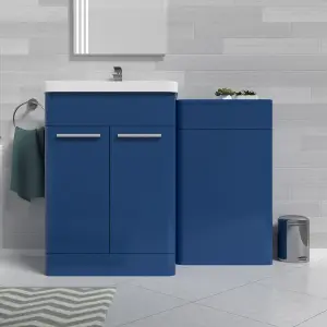 Nes Home Matt Blue 1100mm Freestanding Cabinet Ceramic Basin & WC Unit