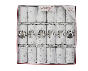 Robin Reed Christmas Crackers - Jewel Angel Silver - 12 Inch - 6 Pack