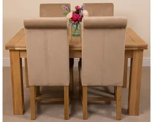 Richmond 140cm - 220cm Oak Extending Dining Table and 4 Chairs Dining Set with Washington Beige Fabric Chairs