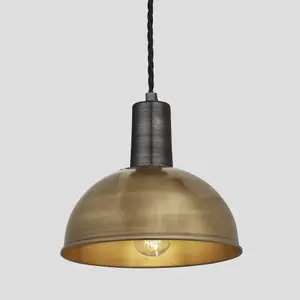 Industville Sleek Dome Pendant, 8 Inch, Brass, Pewter Holder