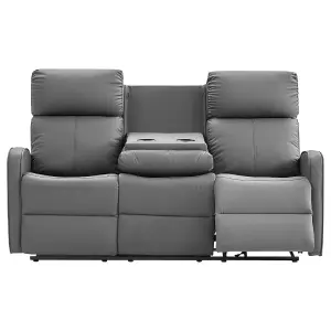 3 Seater Manual Reclining Sofa with Cup Holders in Grey Leather - Parma