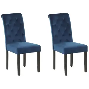 Set of 2 Dining Chairs VELVA II Velvet Dark Blue