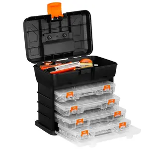 VonHaus Utility Tool Box Storage Organiser Case with 4 Drawers & Adjustable Dividers