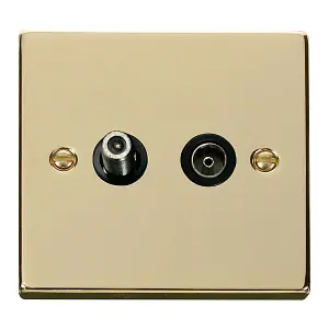 Polished Brass Satellite And Isolated Coaxial 1 Gang Socket - Black Trim - SE Home