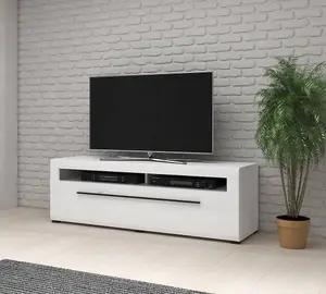 Tulsa Modern TV Cabinet in White Gloss - W1600mm x H520mm x D500mm