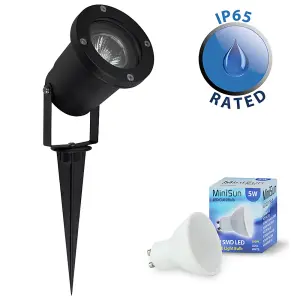 ValueLights Derwent Modern Ground Spike/Wall Mount IP65 Rated Outdoor Light In Black Finish with LED Bulbs