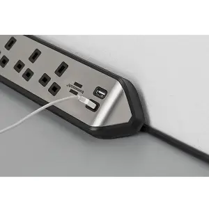 Brennenstuhl Estilo Corner Extension Lead With USB - Stainless Steel - Silver & Black