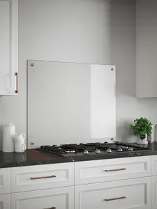 Crystal Clear Glass Kitchen Splashback (Chrome Cap) 900mm x 750mm