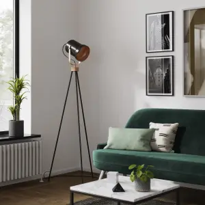 Wendover Tripod Matt Black Copper effect LED Floor lamp