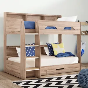 Lilianna Single (3') Standard Bunk Bed with Shelves Oak