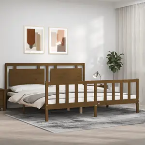 Berkfield Bed Frame with Headboard Honey Brown 200x200 cm Solid Wood