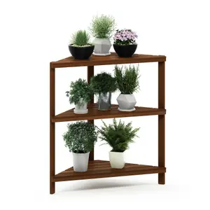 Furinno Tioman Hardwood 3-Tier Corner Shelf in Teak Oil, Natural