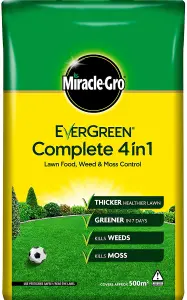 Miracle-Gro Evergreen Complete 4 in 1 Lawn Food - 500 m2, 17.5 kg, Lawn Food, Weed & Moss Control