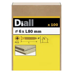 Diall Double-countersunk Yellow-passivated Carbon steel Screw (Dia)6mm (L)80mm, Pack of 100