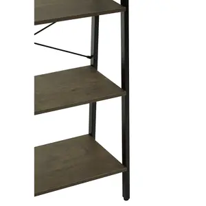 Interiors By Premier Functional Four Tier Dark Oak Veneer Ladder Shelf Unit, Stylish Industrial Narrow Shelf, Versatile Cupboard